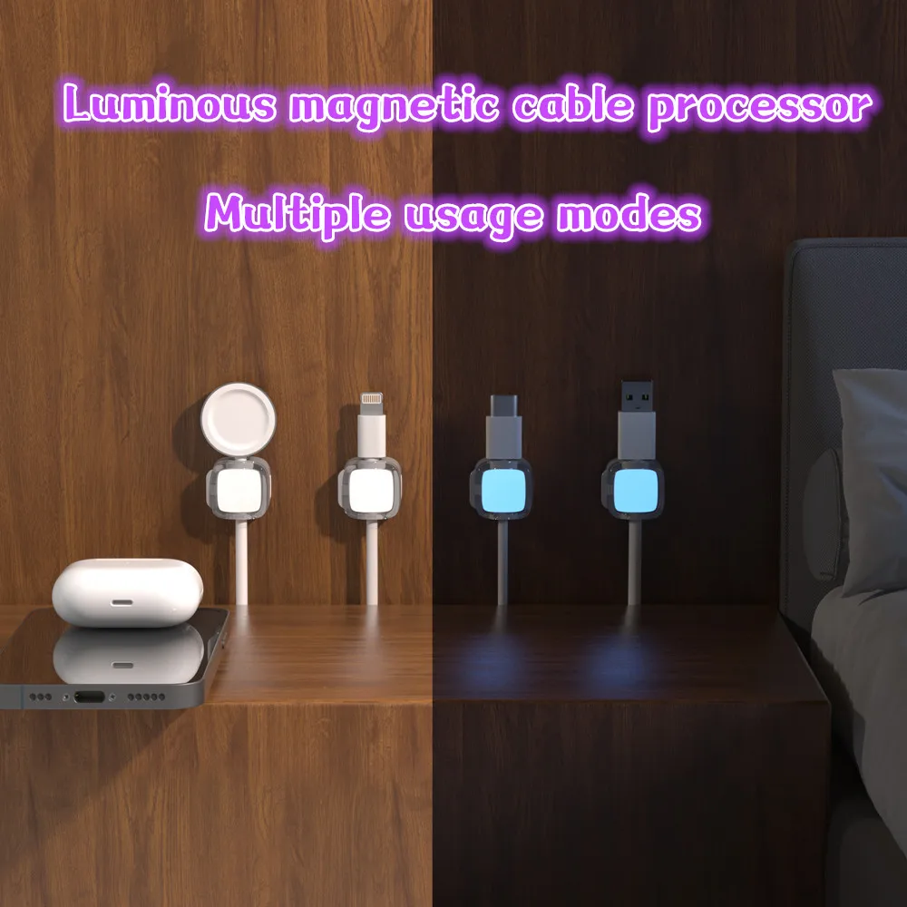 Luminous magnetic cable organizer, office desk data cable holder, bedside table power cable, charging cable organizer