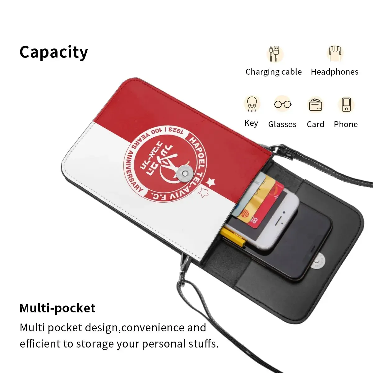 Hapoel Tel Aviv Crossbody Wallet حقيبة الهاتف الخليوي حقيبة الكتف محفظة الهاتف الخليوي حزام قابل للتعديل #4