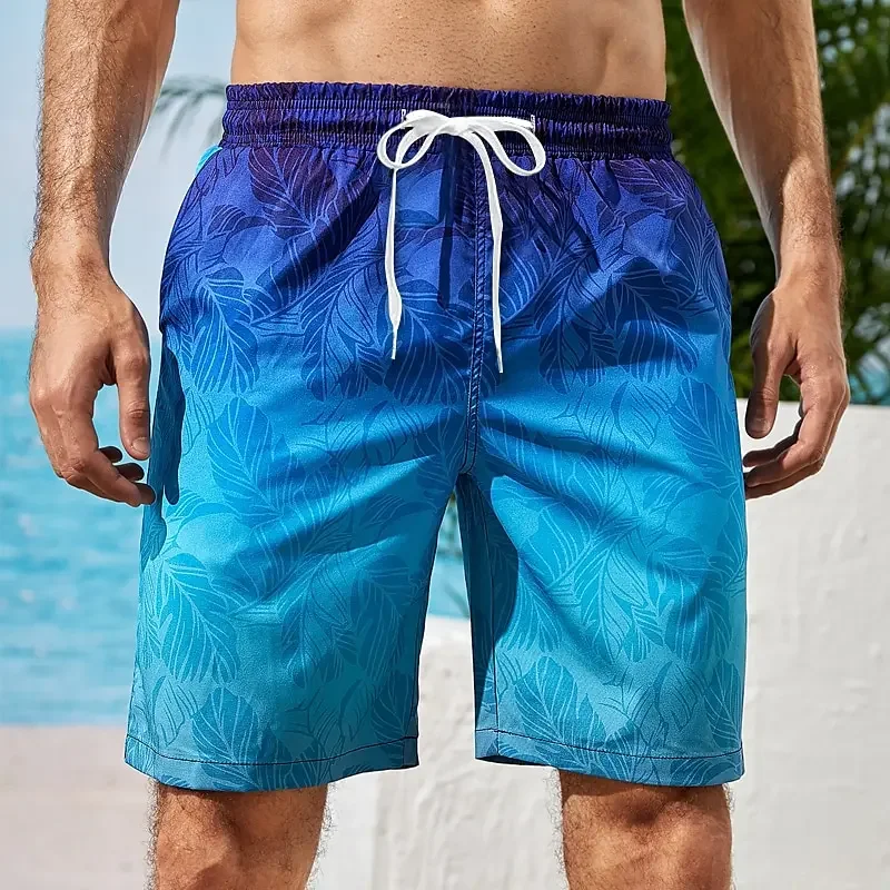 Vacation Couple Beach Pants Men's Trendy Gradient Printed Beach Swimming Shorts Quick Drying Loose Beach Swimming Shorts