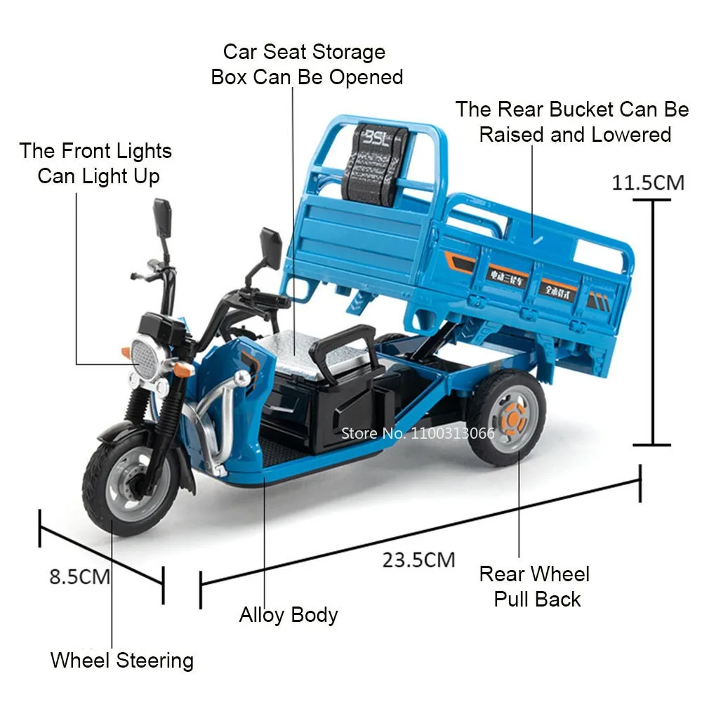 1:12 Metal Tricycle Motorcycle Car Toy Diecast Model with Sound Light Vehicle Pull Back Miniature Vehicles for Kids' Edutainment