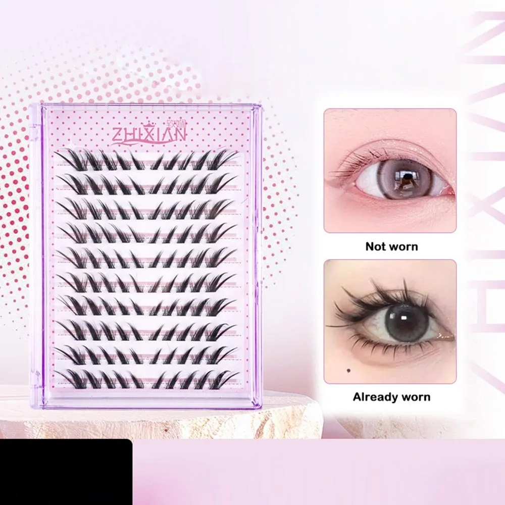 

With Glue Strips Manga Lashes Anime Cosplay Glue Free Segmented False Eyelashes Nude Makeup Multiple Styles Cat Elf Eyelashes