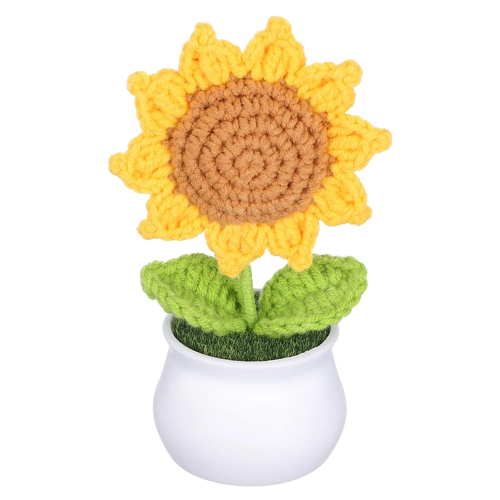 

Knitted Sunflower Potted Plant Handmade Crochet Flower Ornament Home Office Car Dashboard Artificial Bouquet Sunflower Crochet