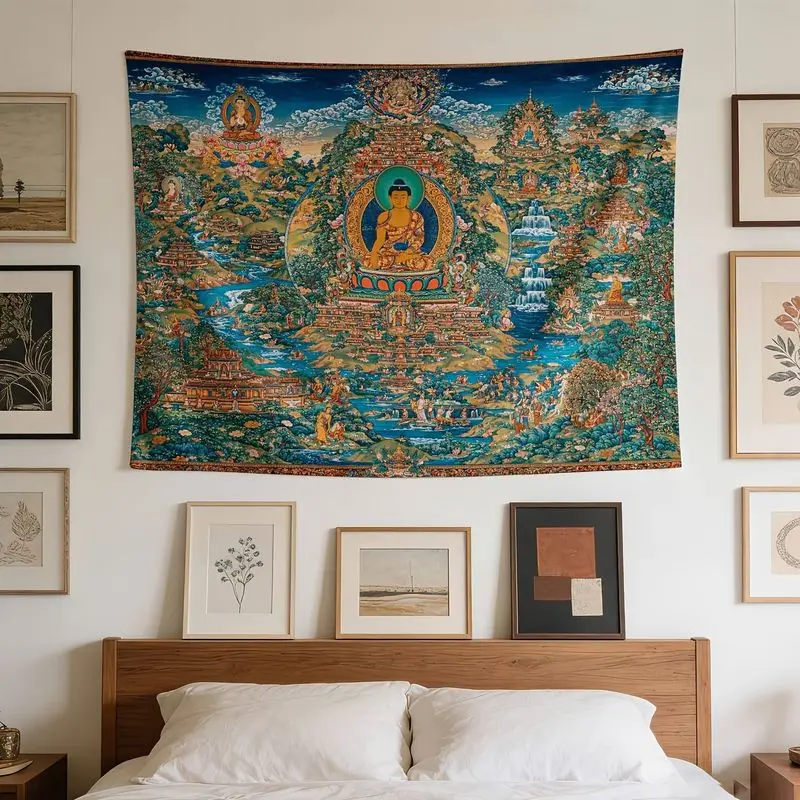 VIKAMA Vintage Buddha Thangka Tapestry, Spiritual Buddhist Art Wall Hanging, Meditation Decor for Bedroom and Home Wall Backdrop