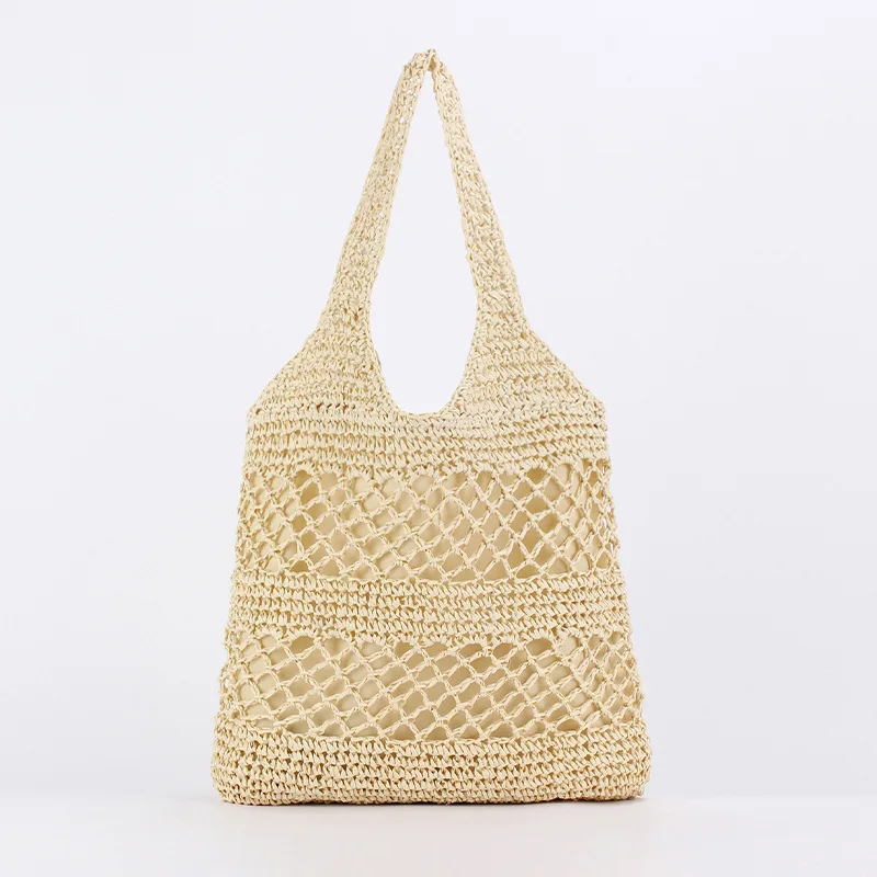 Casual Hollow Straw Women Shoulder Bags Handmade Woven Large Capacity Tote Bag Summer Beach Handbags Simple Bali Purses 2024