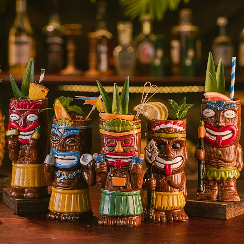Taza Tiki hecha a mano, taza de cóctel de cerámica, artículos de bar hawaianos, artículos para beber para fiesta Tiki, decoración para Bar en casa