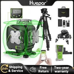 Huepar-Conjuntos de nivel láser de línea cruzada 4D, 16 líneas, funciones de Control remoto y Bluetooth, líneas de haz verde con estuche rígido, sin soporte