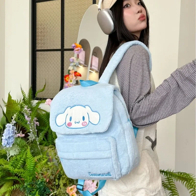 2024 New Sanrio Hello Kitty Plush Backpack Kawaii Cartoon Animation Girls Bag Cute Large Capacity Cinnamoroll Pattern School Bag