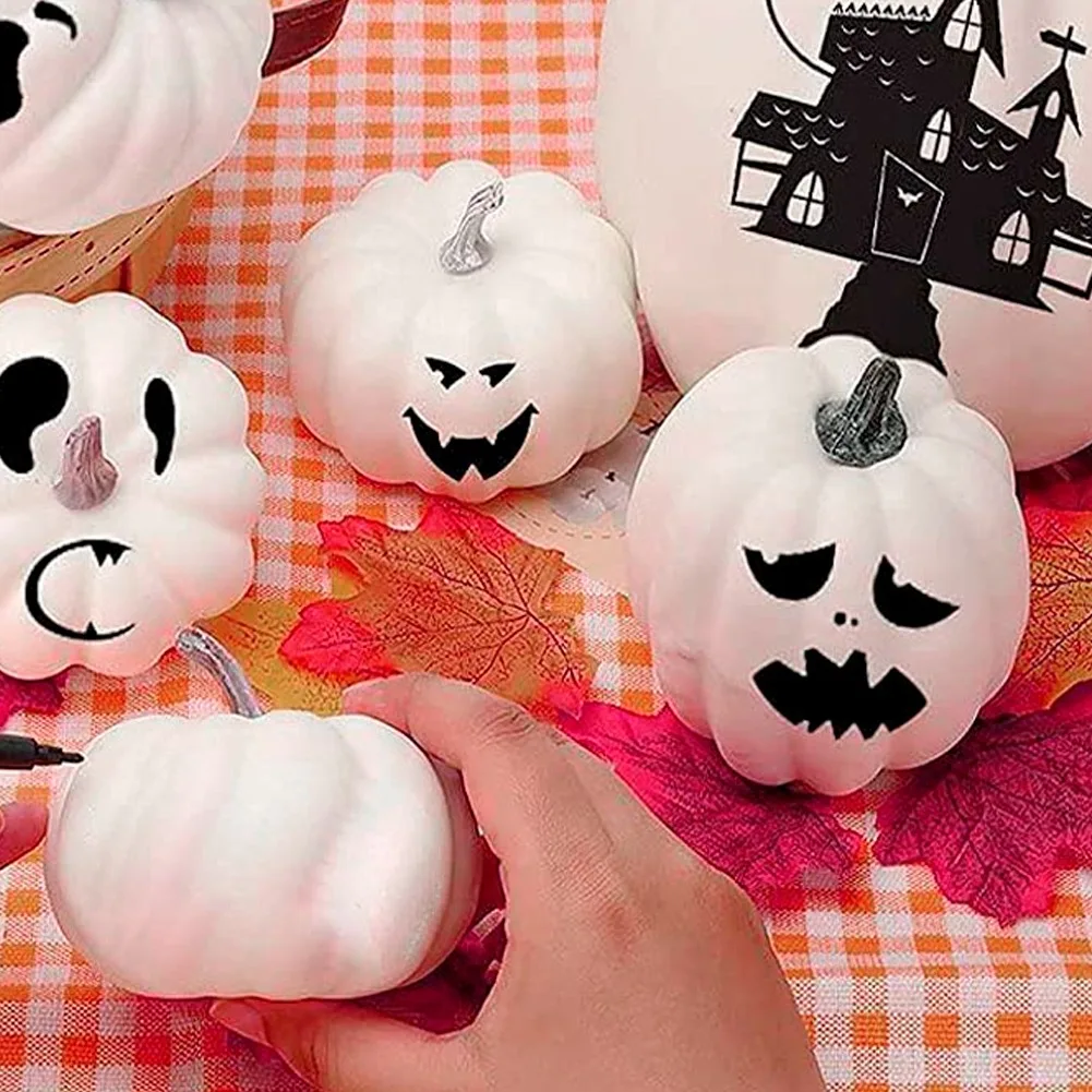 Calabaza Artificial blanca para decoración de Halloween, núcleo de espuma para escritorio, Acción de Gracias, 7 piezas