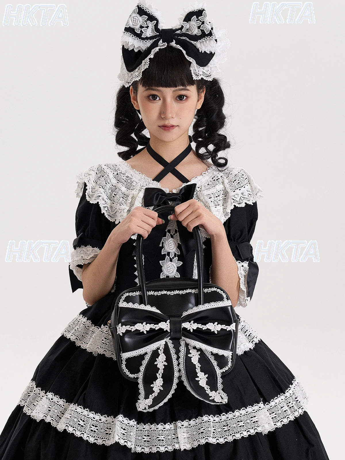 خمر أزياء إلكتروني سستة مربع القوس لوليتا حقائب النساء الحلو لطيف الدانتيل العتيقة لوس الوردي حمل الحقائب الإناث حقيبة يد من البولي يوريثان #6