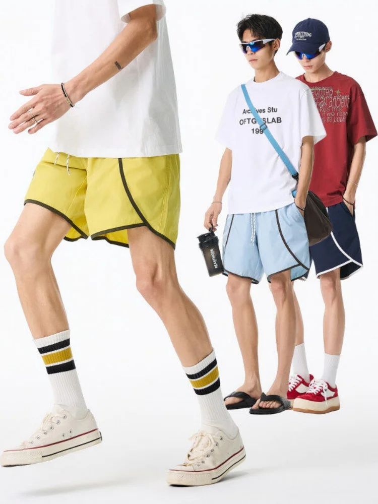 

Qui Dry Running orts Men's Summer Thin Five-Quarter Baskeall Pants American Sle Casual Sportswear with Stripe Splicing