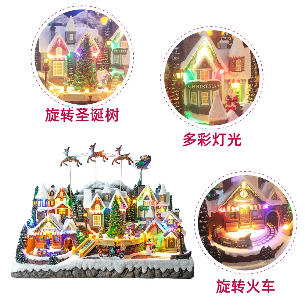 منزل موسيقي كبير متوهج، زينة عيد الميلاد على شكل غزال طائر، زينة للعطلات، مشغولات يدوية، أضواء غزال