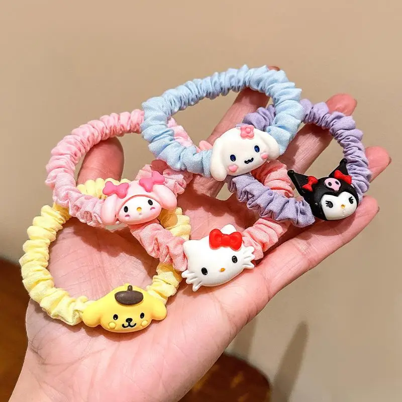 Sanrio Hair Hoops Kuromi Cinnamoroll Pochacco Korean Girls Cartoon Rubber Band Doll Hair Hoops Children's Hair Accessories Gift