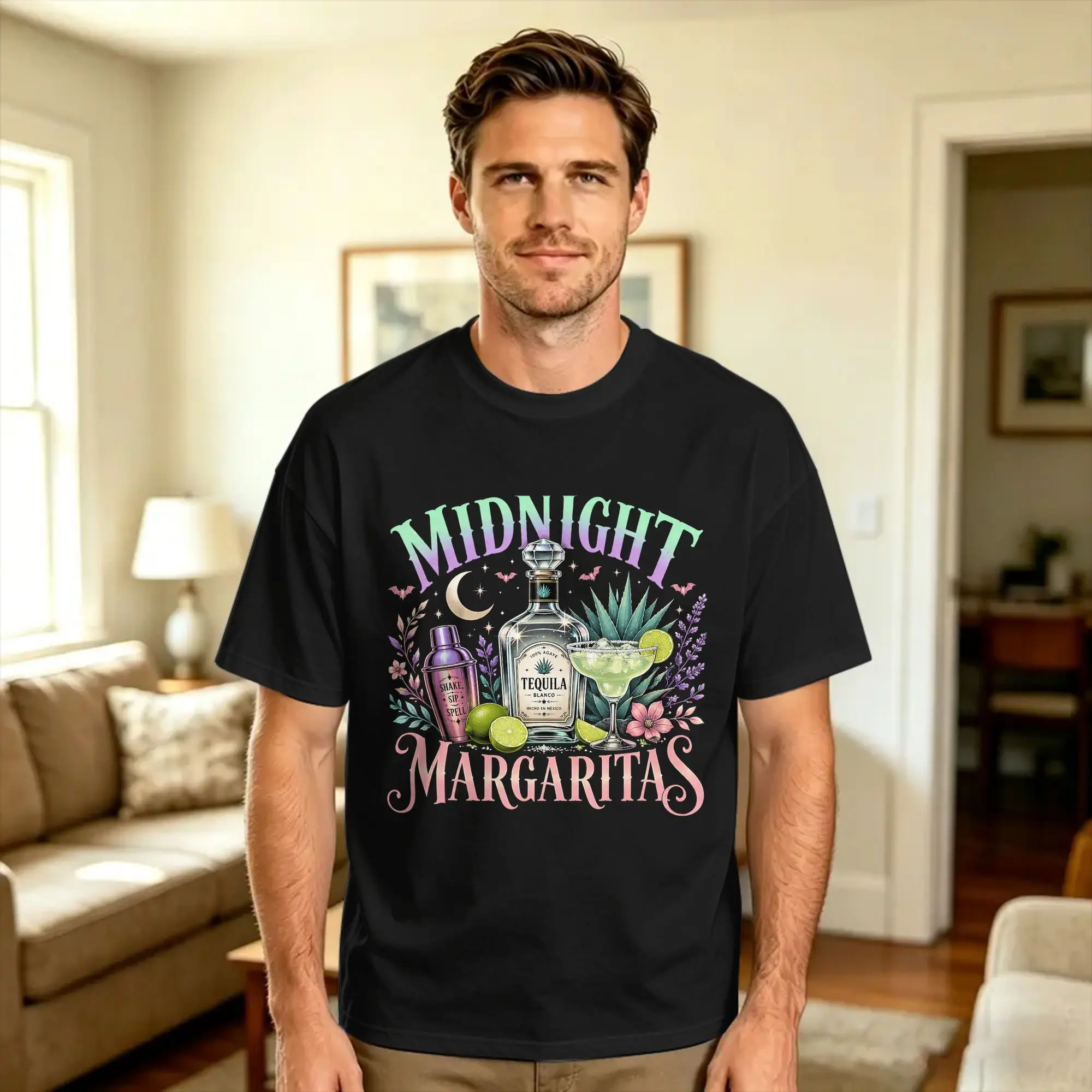 Vintage T Shirt Witchy Spell Magic Cocktail Margaritas Pure Cotton T Shirts  Novelty Tshirt Casual Short Sleeve Top Tees,