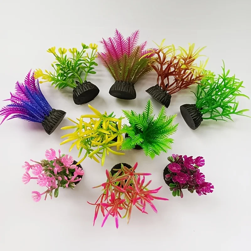 10pcs Vibrant Artificial Seaweed Aquarium Plants - Diverse & Lifelike Fish Tank Landscaping Decor