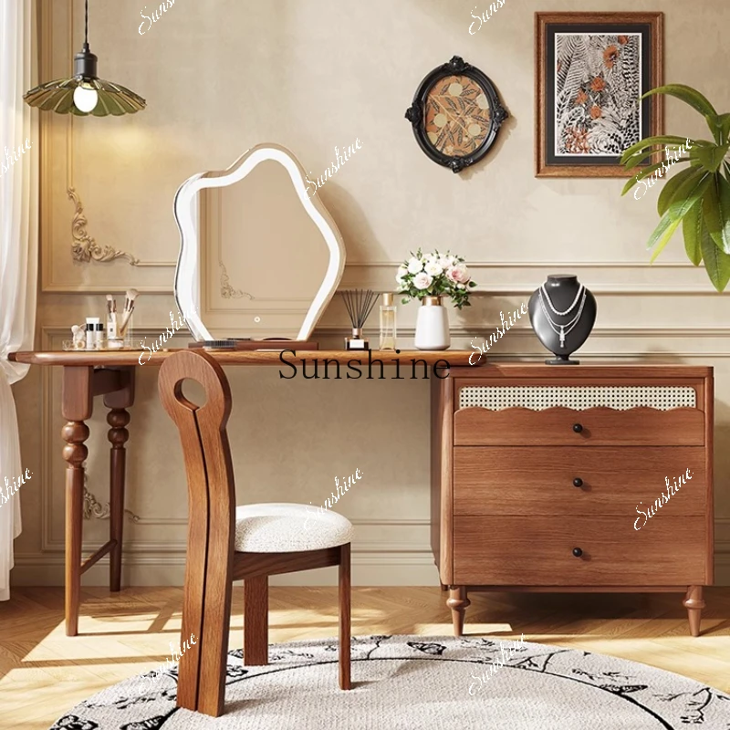 French solid wood dresser chest cabinet integrated desk small apartment bedside cabinet  FT
