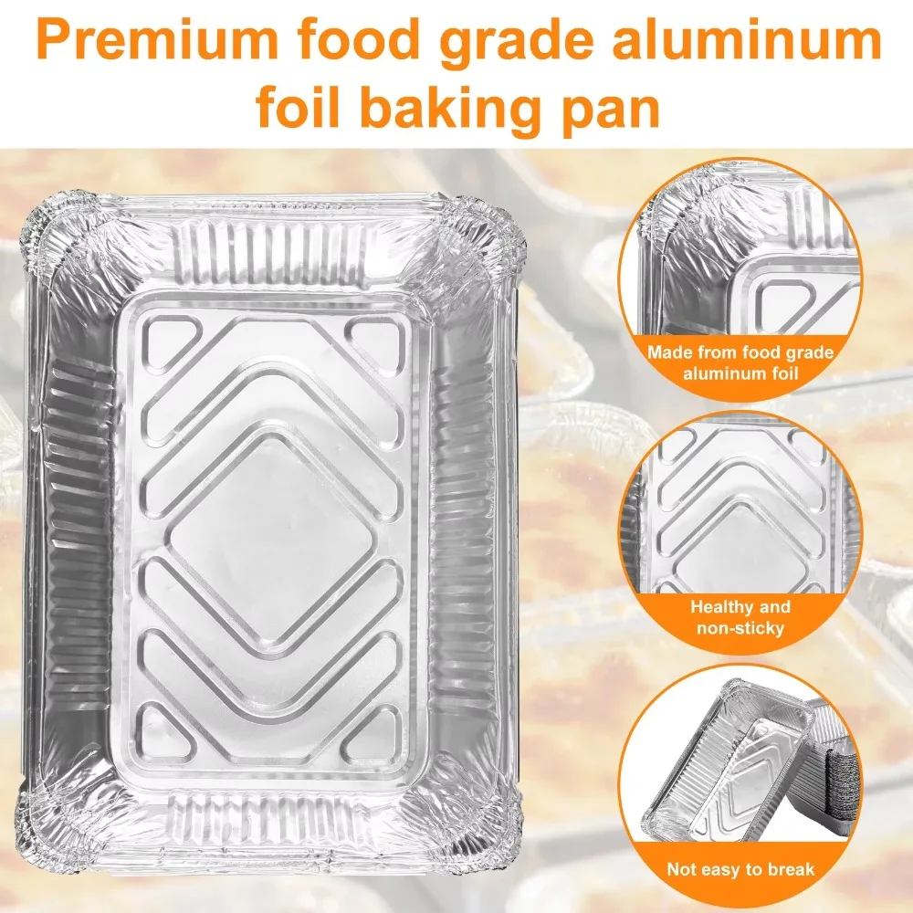 10PCS New With Lids Aluminum Foil Trays Square Non-Stick Foil Food Containers Cooking Kitchen Tool Disposable BBQ Bowl Baking