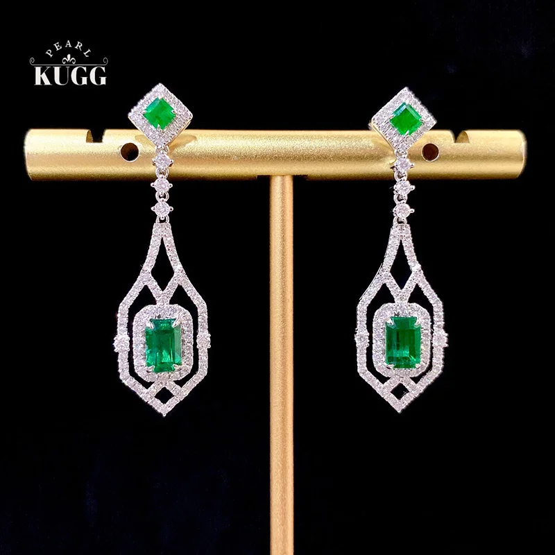 

KUGG серьги из 100% белого золота 18 карат, женские элегантные стильные роскошные ювелирные изделия с бриллиантами, серьги с натуральным изумрудом для женщин, банкетный банкет