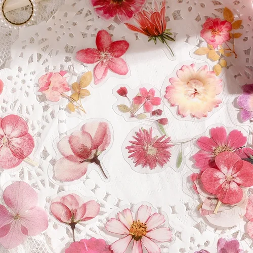 귀여운 꽃 언어 PET 저널링 스티커 세트, 선물 포장 스크랩북 앨범 플래너 저널 예술 DIY 공예, 45 개 