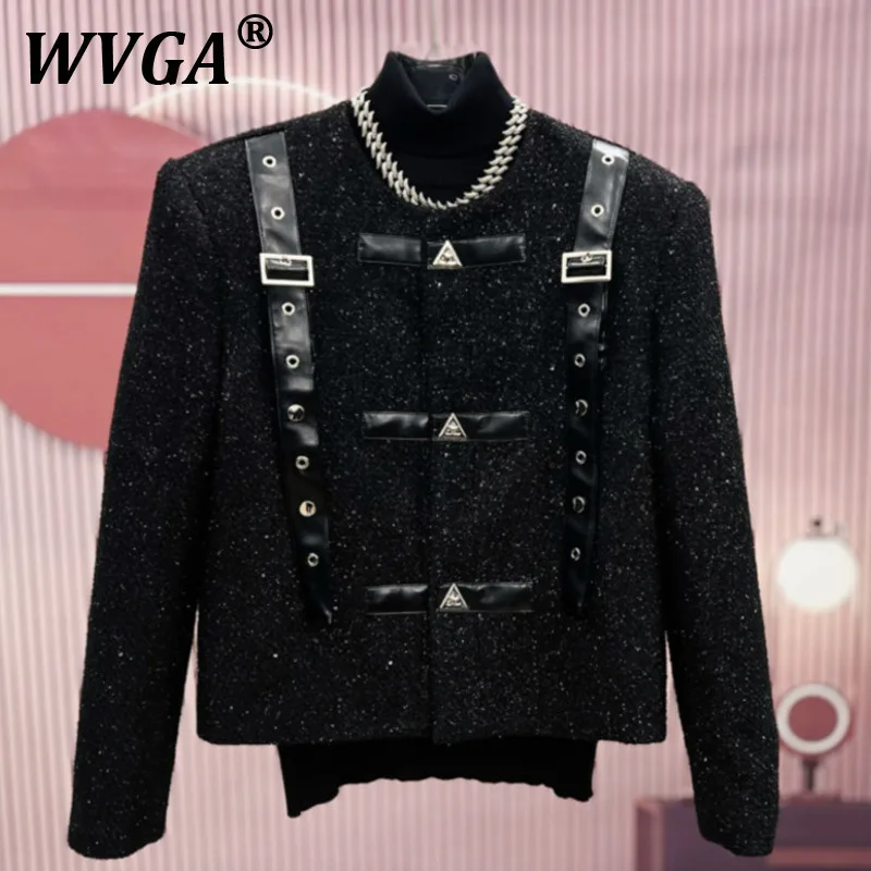 

WVGA Short Jacket Autumn Winter New Man Metal Patchwork Design Trendy Light Luxury Niche Chic Casual Long Sleeve Coat Ins W10831