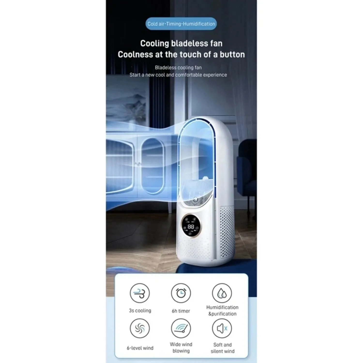 المحمولة USB مبرد الهواء مروحة كهربائية بلا أوراق 6 سرعة الموقت الصامت مكيف الهواء مروحة التبريد المرطب تكييف مروحة