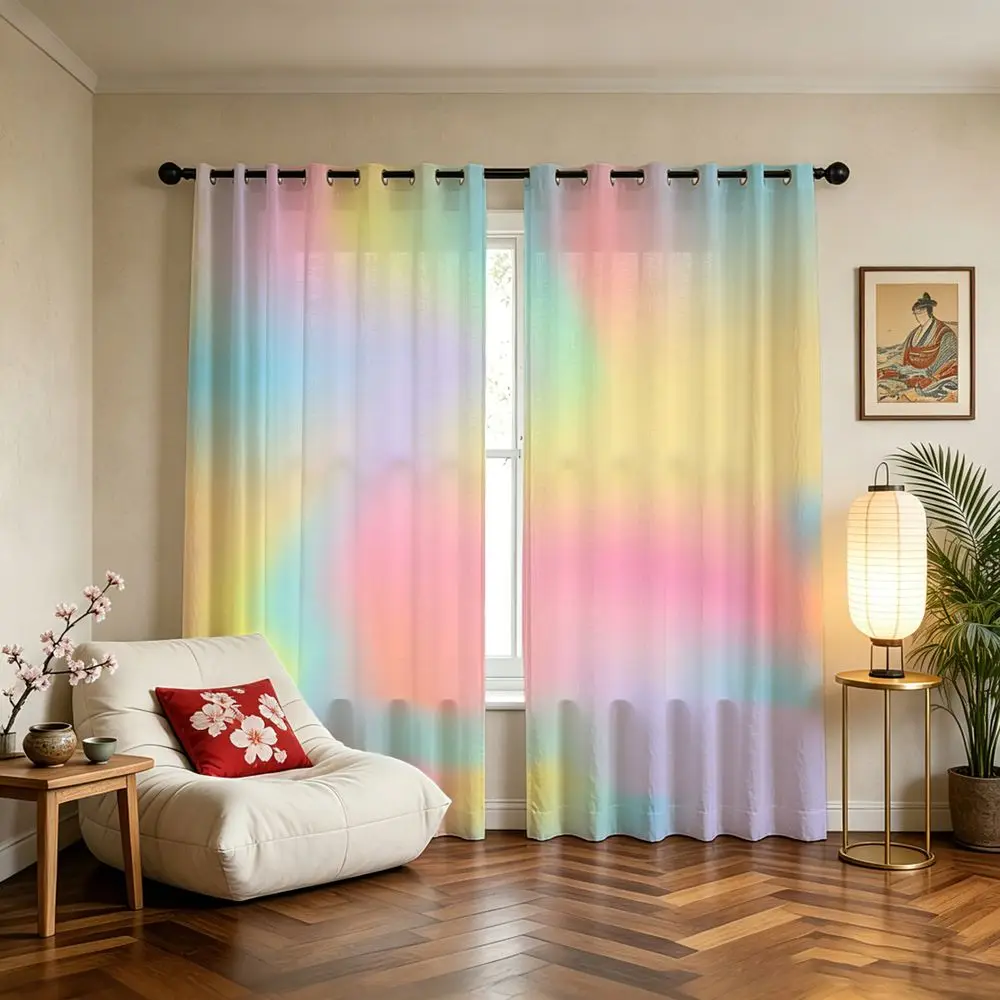 2 Panels Gradient Curtains Colorful Abstract Digital Printed Curtains Soft Aesthetic Window Drapes For Bedroom Living Room