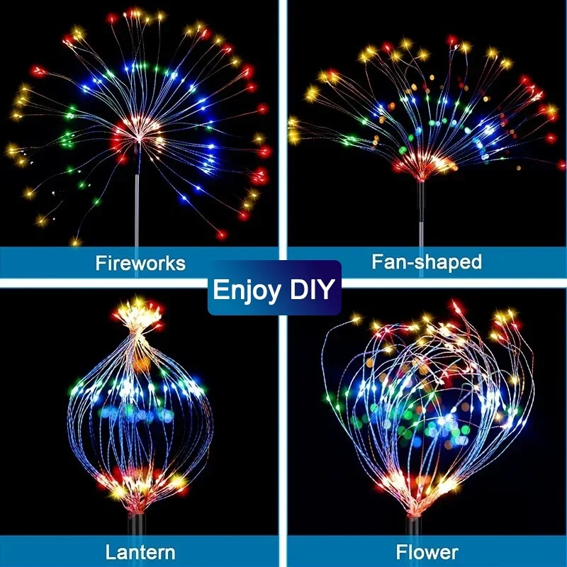 Solar LED Fireworks Light Garden Light Outdoor Waterproof Auto On/Off Flashing Suitable for Lawn Yard Decoration 8 Working Modes