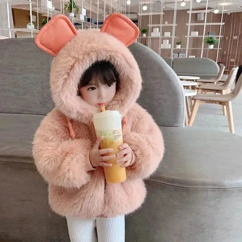 Girls Coat Winter 2024 New Cotton Thickened Cute and Sweet Coat for Childrens Autumn and Winter Baby Girl Winter Clothes