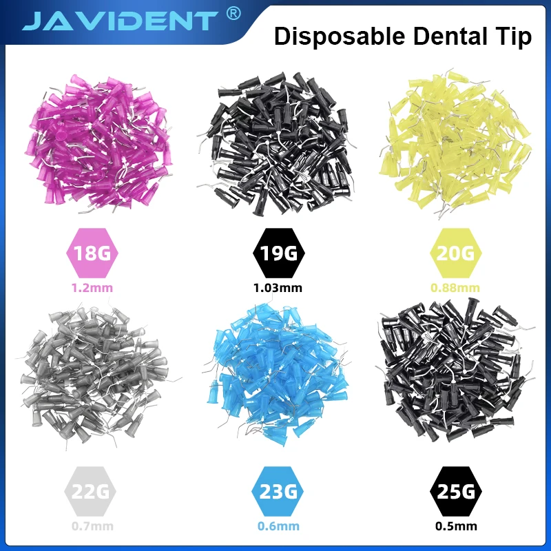 JAVIDENT100pcs/Pack Dental Pre Bent Dispensing Tip Irrigator Bent Needle Etchant Resin Flow Composite Tips Disposable Applicator