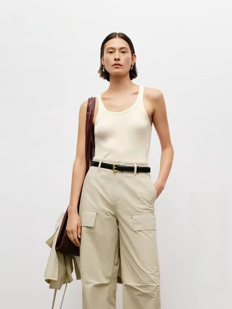 

Edition Knitted Vest Thin Strap U-Ne Sweater ort Sle Pure Color Cotton And Nylon Fiber Women's Faion Autumn New Arrival