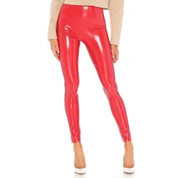 Women Shiny PU Leather Red PVC Pants Slim Sexy Leggings Latex Stretchy High Waist Bodycon Legging Skinny Trousers Summer New