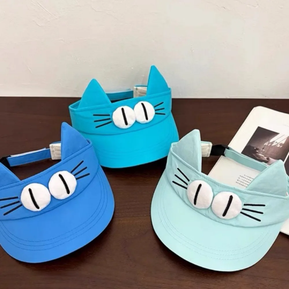 Sun Protection Big Eyes Cat Visor Cap Quick-drying Fabric Adorable Kitty Hollow Hat Funny Creative Cat Ears Sun Hat Hiking
