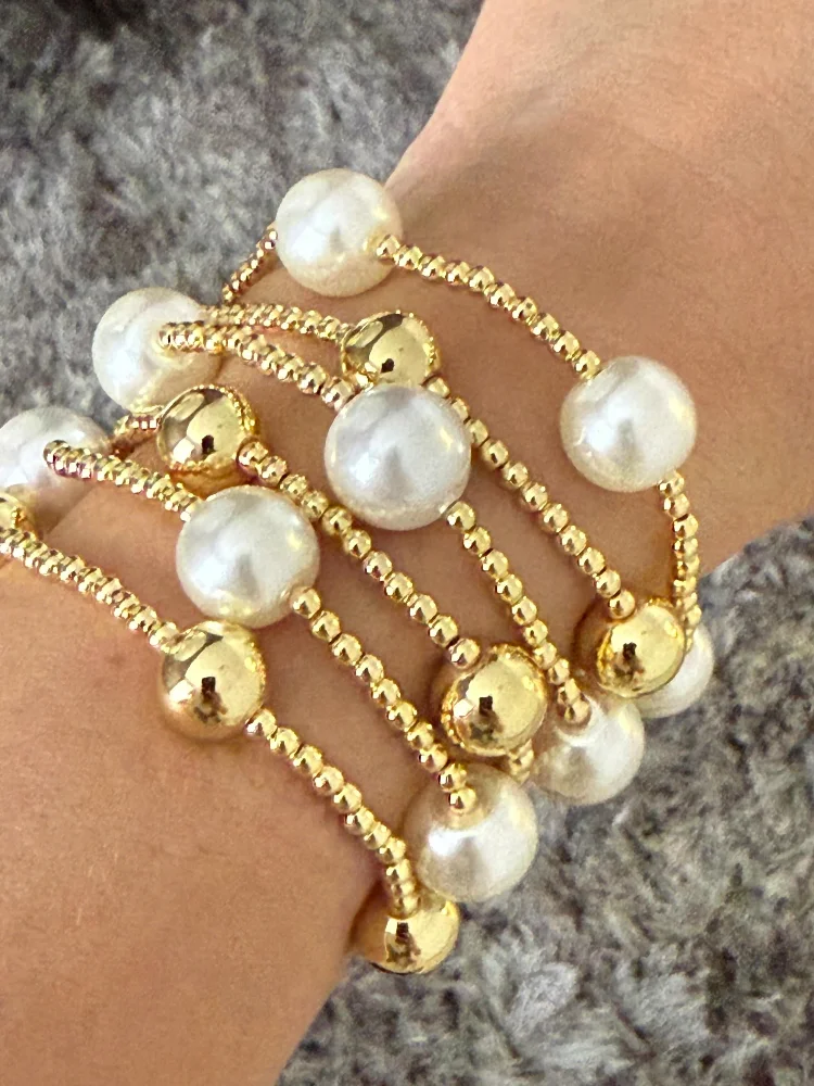 

CCGOOD 18K Golden 3+8mm Fill Ball Beads Bracelets for Women Stackable 3+10mm Shell Pearls Bracelet Stylish Summer Beach Jewelry
