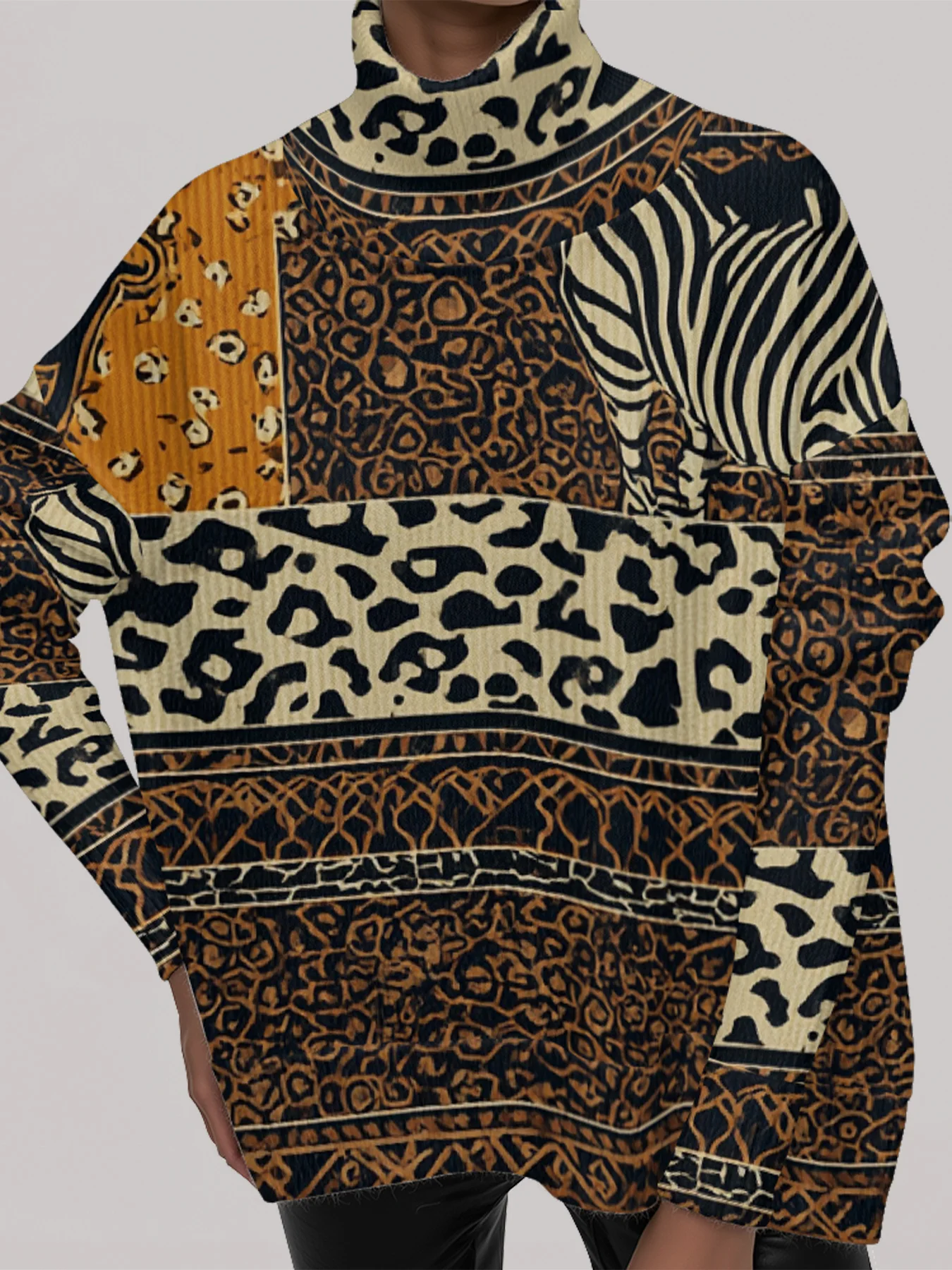 

Ретро африканская экзотическая водолазка с дикой природой и зеброй в стиле пэчворк, этническая богемная уютная зимняя теплая модная одежда