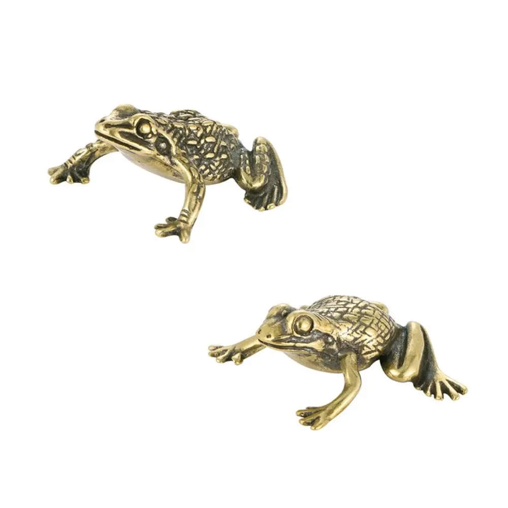 Lucky Solid Brass Toad Figurines Creative Exquisite Animal Statues Vintage Simulated Tea Pet Desk