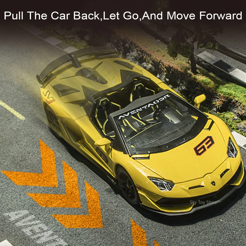 1:24 Lambor SVJ63 Revuelto Diecast Alloy Sports Car Model Toy Doors Opened Sound Light Pull Back Miniature Vehice Boyfriend Gift