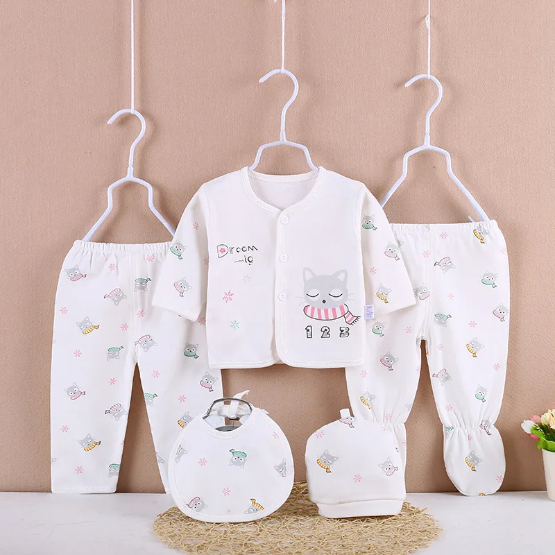 5Piece Spring Autumn Baby Girl Boy Clothes 2024 Casual Cartoon Cute Stripe Cotton Soft Tops+Pants Newborn Hospital Set BC1733-1