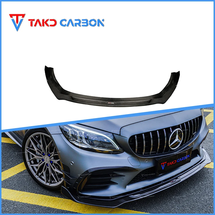 TAKD Carbon Real Car Data Development universal rear spoilers Dry Carbon Fiber Front Bumper Lip For BENZ C43 W205