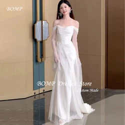 BOMP Off Shoulder Tulle Wedding Dresses Korea Photo shoot Long Sleeves Floor Length Bridal Gowns Customized Evening Party