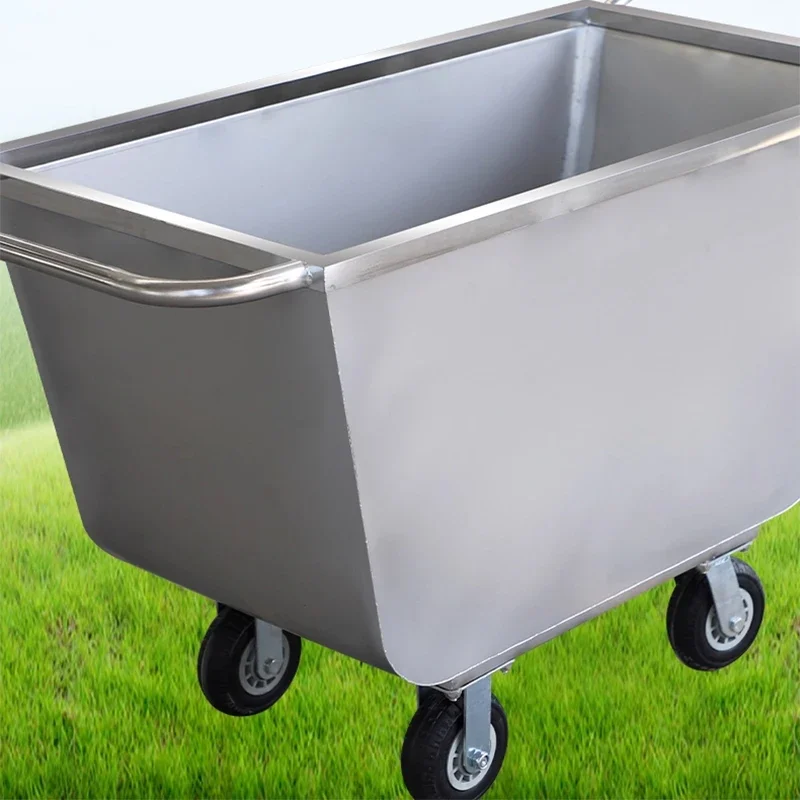 Carro de alimentación para granjas de ganado Carro de mano de doble cabezal de alimentación de acero inoxidable Carro de alimentación para cerdos con ribete (personalizado)