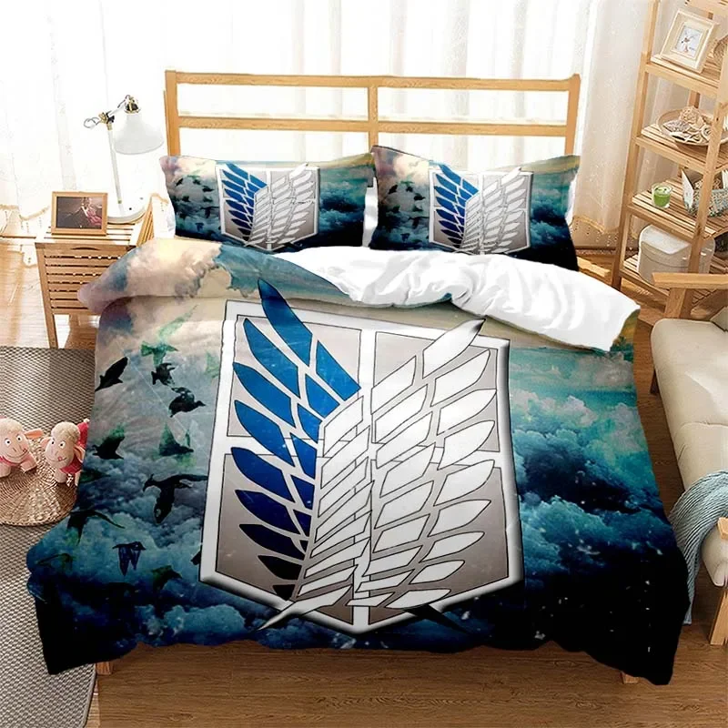 3D Printed Attack On Titan AOT Bedding Set Anime Eren Yeager Duvet Cover Double Twin Full Queen King Adult Kids Bedclothes Quilt