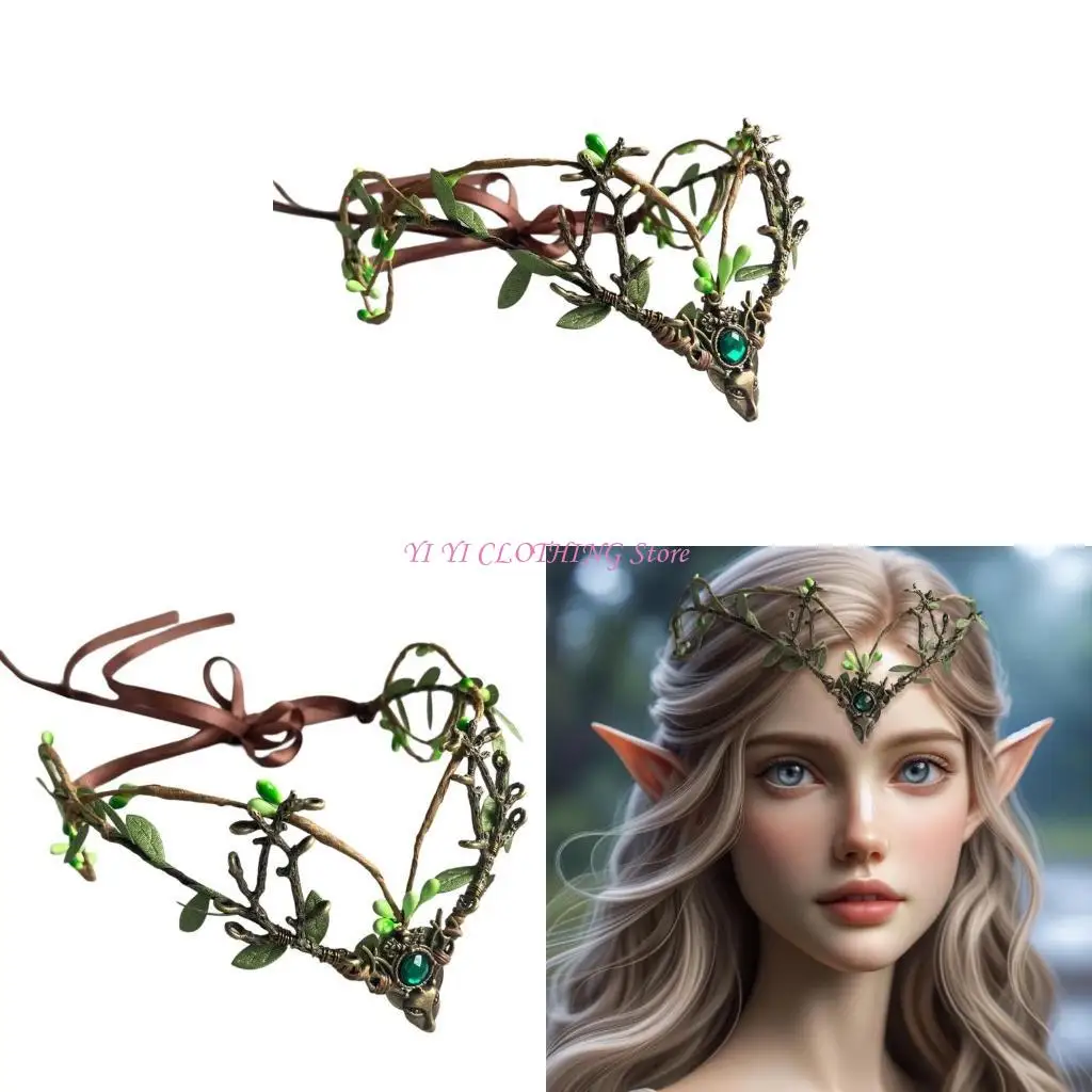 

N5KF Elegant Vine And Leaf Antler Frontlet Headpiece For Natural Lookings Tiaras Headband For Special Occasion and Outfit