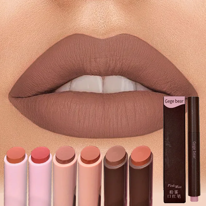 Caneta de batom em pó Gege Bear - à prova d'água, fácil deslizamento, inspiração coreana, elegância de baixa saturação