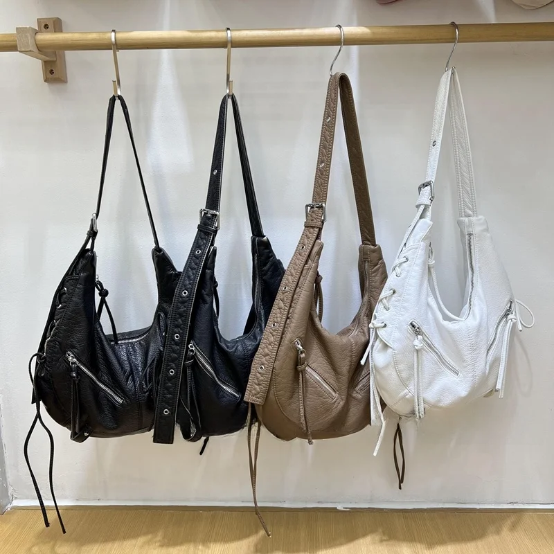 

Miss Bag Tote Women's Retro Zipper Tassel Side Knot Soft Spring Autumn Crossbody Single oulder Bag Ladies Handbag Purse