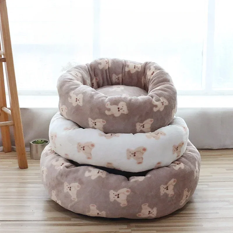 Calming Dog Cat Bed Round Warming Winter Puppy Kitten Plush Cozy Soft Comfortable Nest For Small Medium Dogs Cats