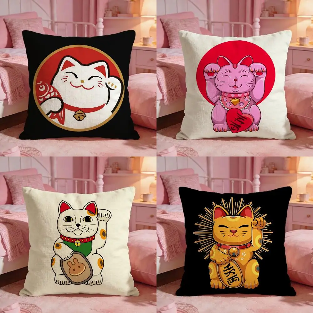 LuckyManekiNeko Cushion Cover Premium Comfort Reversible Pillow Cove -Two in One Design for Any Room & Car Interior
