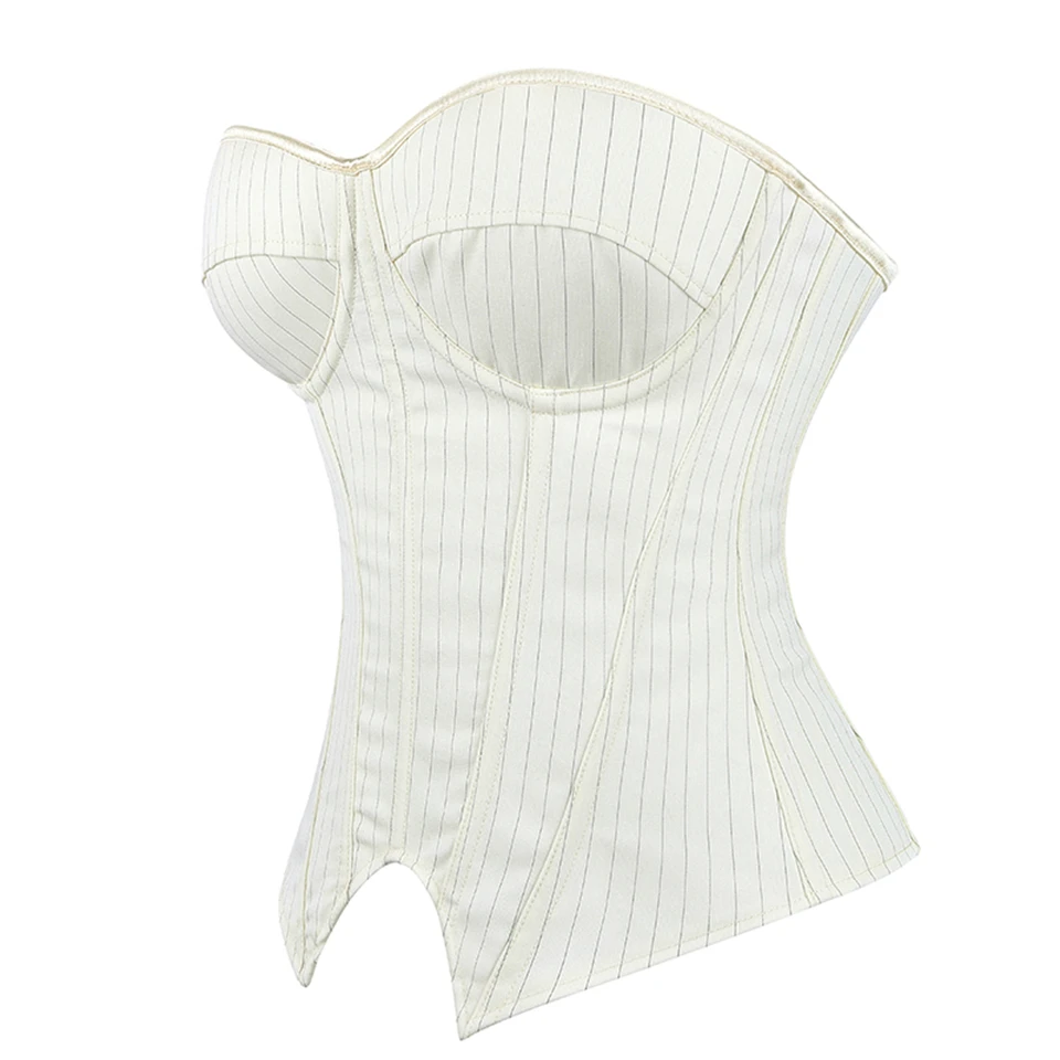 Becirzet Damen Overbust-Korsett mit Reißverschluss, gestreift, Schnür-Bustier, Taillenformer, Bauchkontrolle, Shapewear, Oberteil für Bürodamen – Detail 21