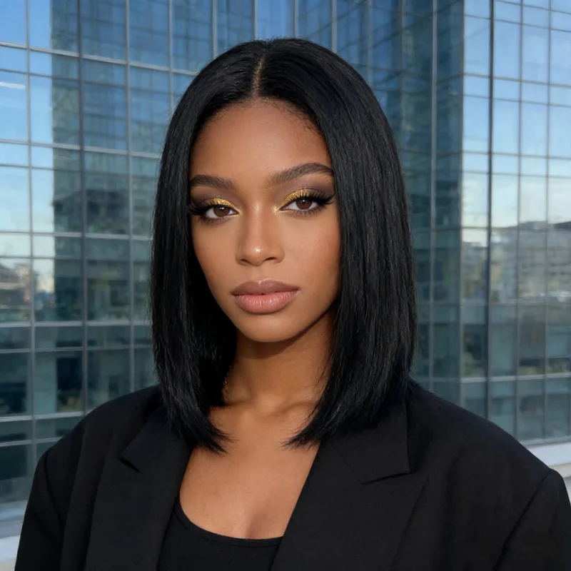 Black Short Straight Hair Middle Parted Women'S Wig Outdoor Travel Party Fashion Simulation Synthetic Head-Wearing Wig