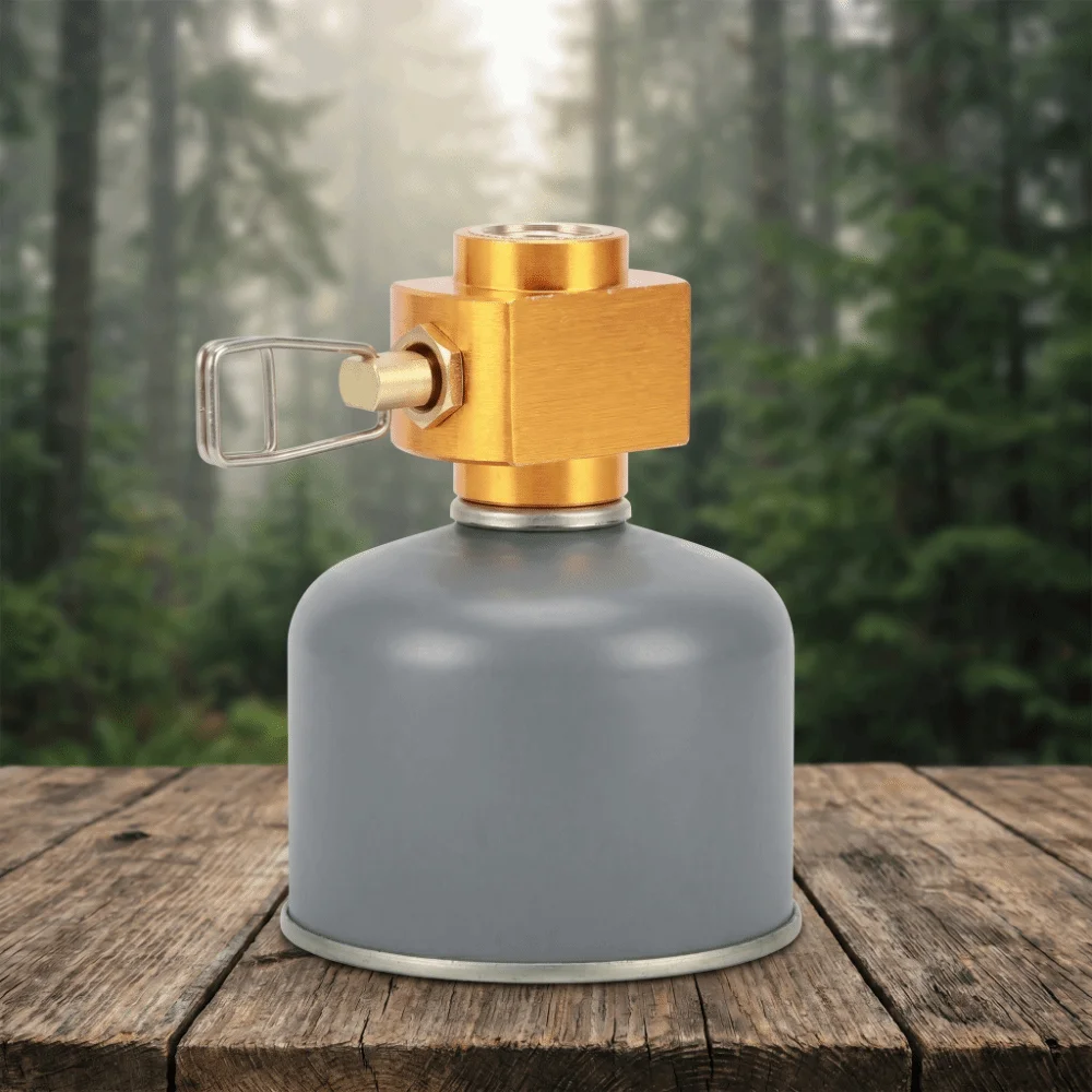 Brass Alloy Gas Refill Adapter Hexagonal Body Gold Canister Adapter Pull-Ring Handle Threaded Connector Gas Conversion Connector