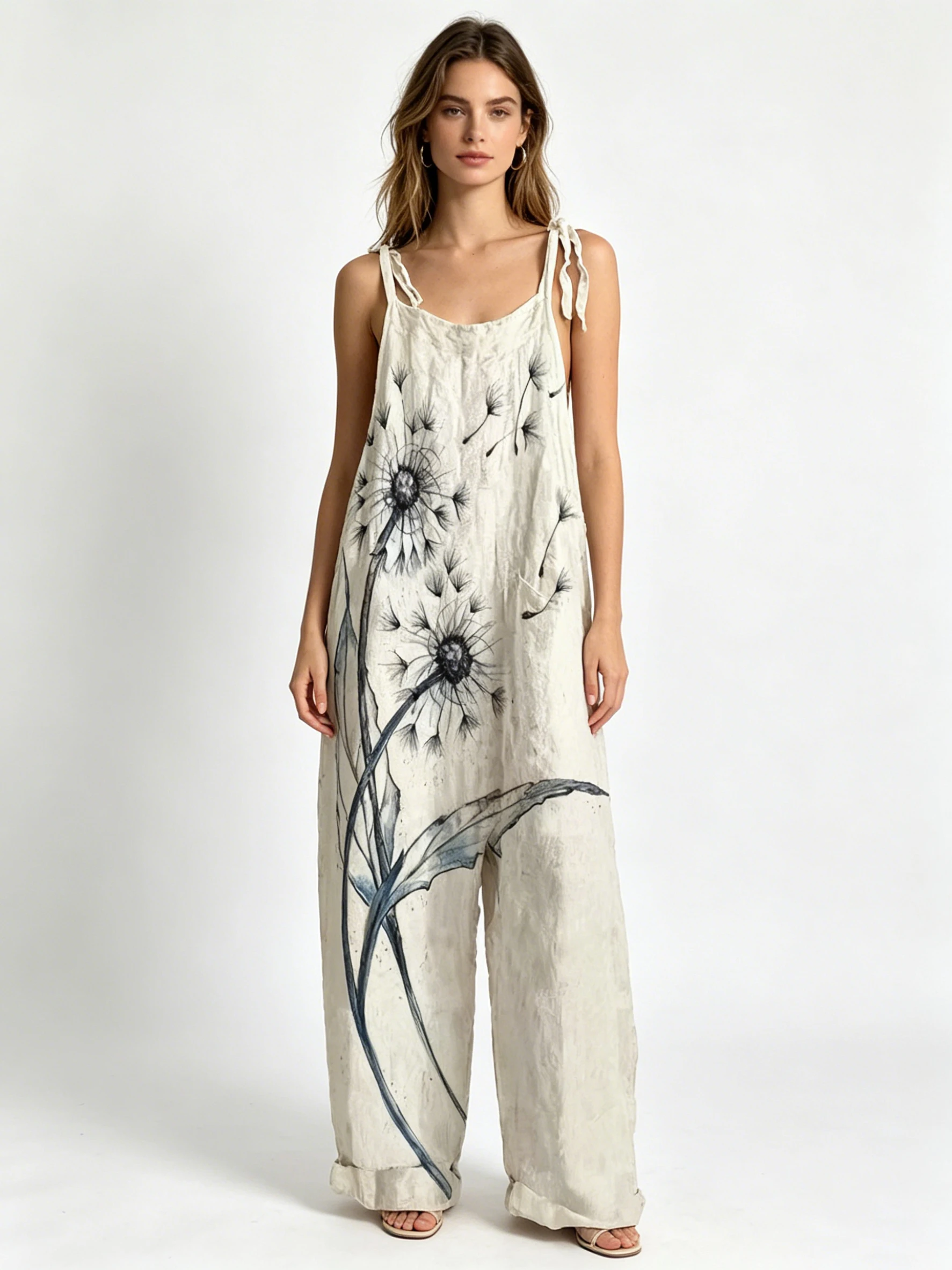 Oversized Baggy Watercolor Flo - Jumpsuit Linen Relaxed ulasan dan harga
