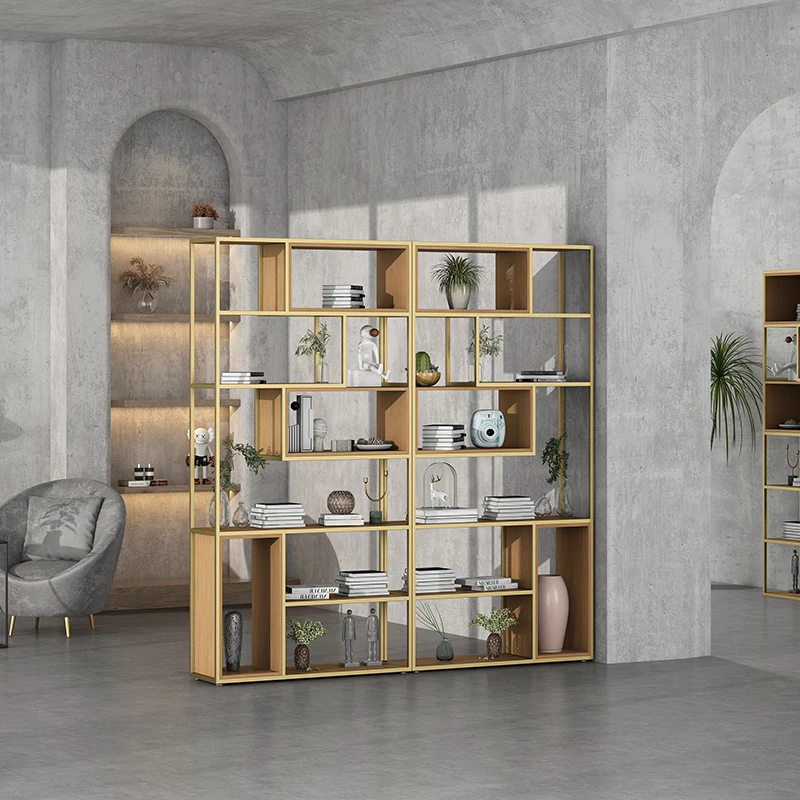 

Nordic style wrought iron bookshelf creative shelf partition office shelf floor simple multi-layer living room display shelf